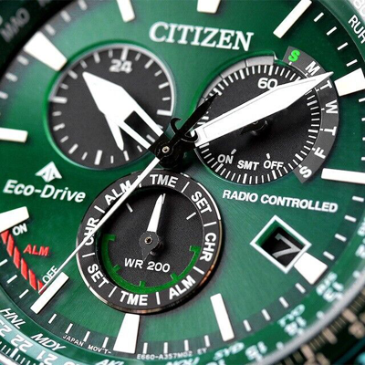 Pre-owned Citizen Promaster Sky Cb5004-59w Green Eco-drive Radio Direct Flight Green Watch