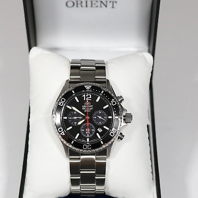 Pre-owned Orient Sports Mako Solar Black Dial Men's Stainless Steel Watch Ra-tx0202b10b