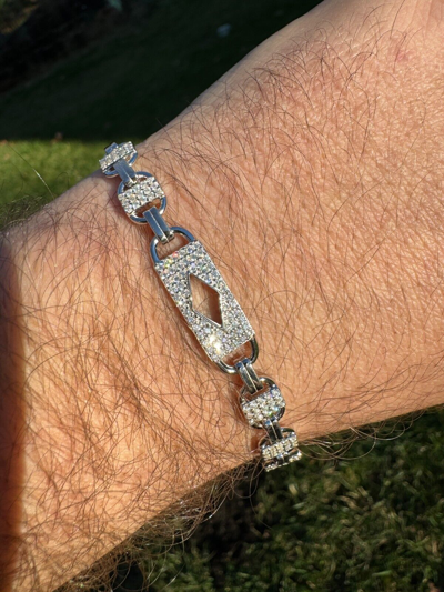Pre-owned Harlembling Moissanite Iced Valentino Mariner Chain Real 925 Silver Necklace Bracelet 10mm In White