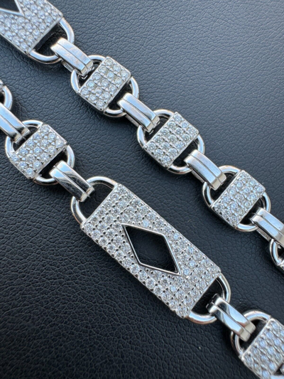 Pre-owned Harlembling Moissanite Iced Valentino Mariner Chain Real 925 Silver Necklace Bracelet 10mm In White