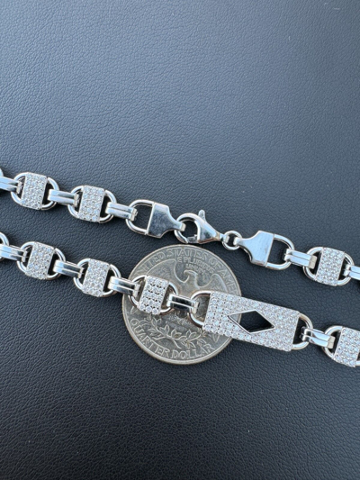 Pre-owned Harlembling Moissanite Iced Valentino Mariner Chain Real 925 Silver Necklace Bracelet 10mm In White