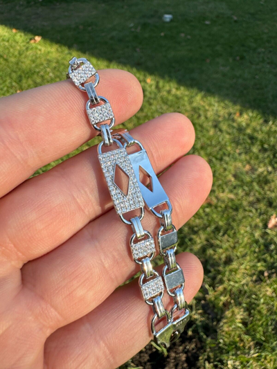 Pre-owned Harlembling Moissanite Iced Valentino Mariner Chain Real 925 Silver Necklace Bracelet 10mm In White
