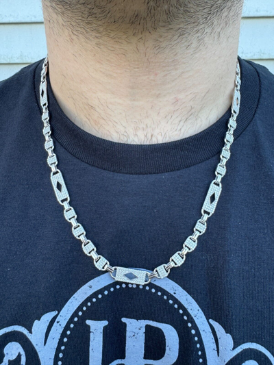 Pre-owned Harlembling Moissanite Iced Valentino Mariner Chain Real 925 Silver Necklace Bracelet 10mm In White