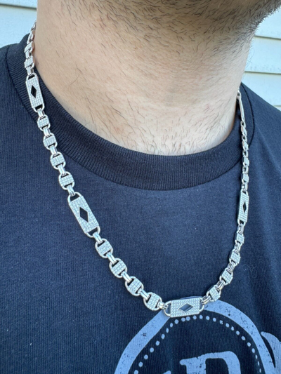 Pre-owned Harlembling Moissanite Iced Valentino Mariner Chain Real 925 Silver Necklace Bracelet 10mm In White