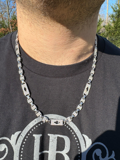 Pre-owned Harlembling Moissanite Iced Valentino Mariner Chain Real 925 Silver Necklace Bracelet 10mm In White