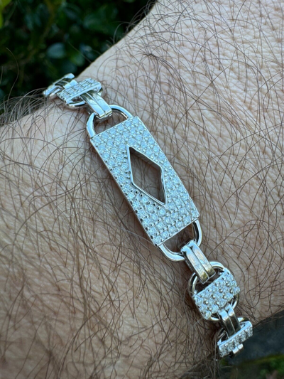 Pre-owned Harlembling Moissanite Iced Valentino Mariner Chain Real 925 Silver Necklace Bracelet 10mm In White