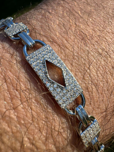 Pre-owned Harlembling Moissanite Iced Valentino Mariner Chain Real 925 Silver Necklace Bracelet 10mm In White