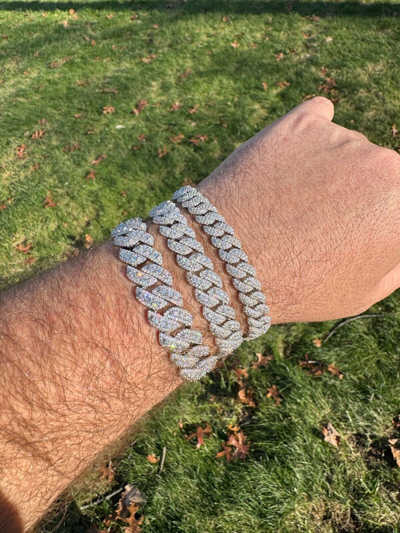 Pre-owned Harlembling Moissanite Real Miami Cuban Prong Link Iced Hip Hop 925 Silver Bracelet 7-9" In White