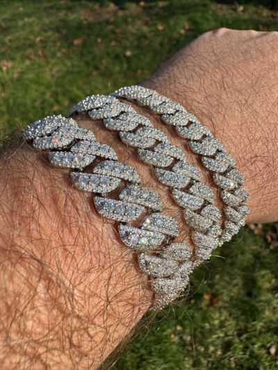 Pre-owned Harlembling Moissanite Real Miami Cuban Prong Link Iced Hip Hop 925 Silver Bracelet 7-9" In White