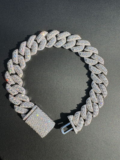 Pre-owned Harlembling Moissanite Real Miami Cuban Prong Link Iced Hip Hop 925 Silver Bracelet 7-9" In White