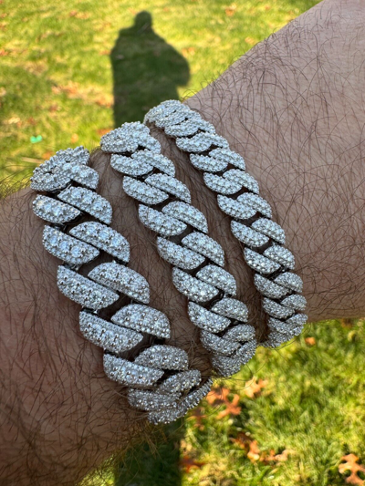 Pre-owned Harlembling Moissanite Real Miami Cuban Prong Link Iced Hip Hop 925 Silver Bracelet 7-9" In White