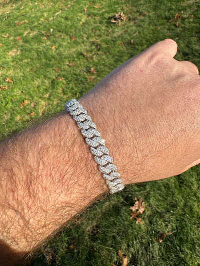 Pre-owned Harlembling Moissanite Real Miami Cuban Prong Link Iced Hip Hop 925 Silver Bracelet 7-9" In White