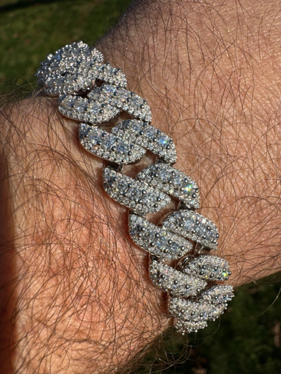 Pre-owned Harlembling Moissanite Real Miami Cuban Prong Link Iced Hip Hop 925 Silver Bracelet 7-9" In White