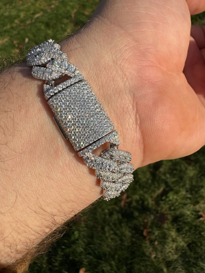 Pre-owned Harlembling Moissanite Real Miami Cuban Prong Link Iced Hip Hop 925 Silver Bracelet 7-9" In White