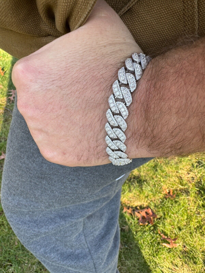 Pre-owned Harlembling Moissanite Real Miami Cuban Prong Link Iced Hip Hop 925 Silver Bracelet 7-9" In White