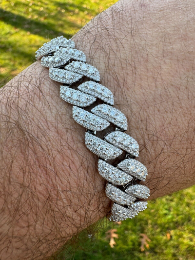 Pre-owned Harlembling Moissanite Real Miami Cuban Prong Link Iced Hip Hop 925 Silver Bracelet 7-9" In White