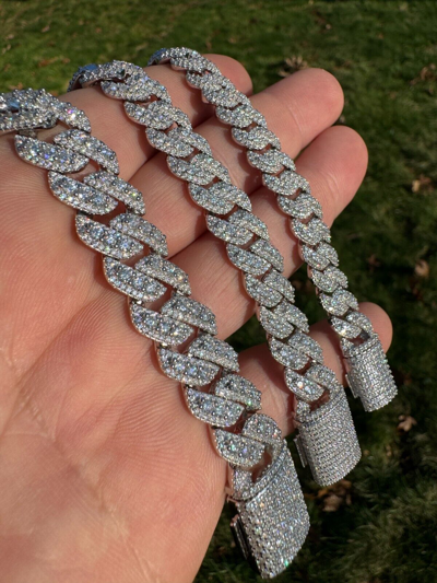 Pre-owned Harlembling Moissanite Real Miami Cuban Prong Link Iced Hip Hop 925 Silver Bracelet 7-9" In White