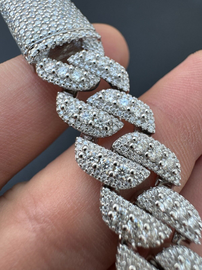 Pre-owned Harlembling Moissanite Real Miami Cuban Prong Link Iced Hip Hop 925 Silver Bracelet 7-9" In White