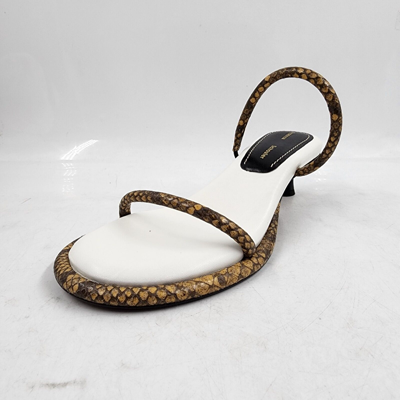 Pre-owned Proenza Schouler Snake Embossed Kitten Heel Slide Sandals Women's 8 Natural In Beige