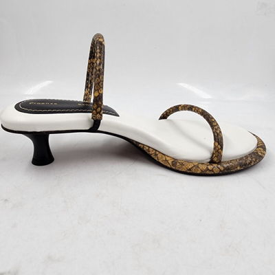 Pre-owned Proenza Schouler Snake Embossed Kitten Heel Slide Sandals Women's 8 Natural In Beige