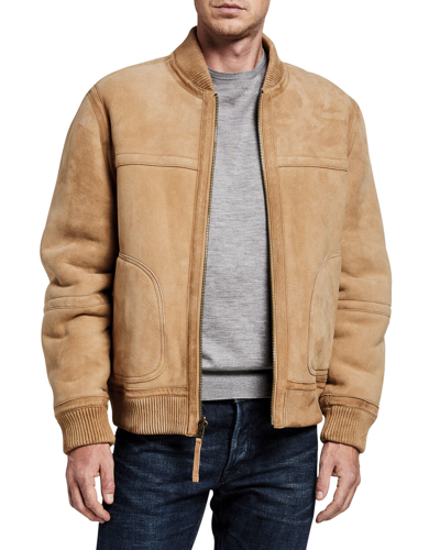 Pre-owned Vince $1795  Reversible Suede Leather Shearling Bomber Jacket Coat Size M Medium In Beige