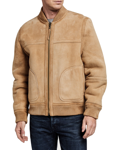 Pre-owned Vince $1795  Reversible Suede Leather Shearling Bomber Jacket Coat Size M Medium In Beige