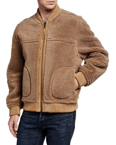 Pre-owned Vince $1795  Reversible Suede Leather Shearling Bomber Jacket Coat Size M Medium In Beige