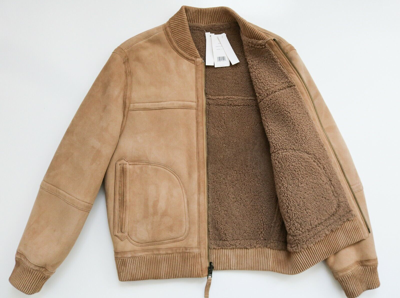 Pre-owned Vince $1795  Reversible Suede Leather Shearling Bomber Jacket Coat Size M Medium In Beige