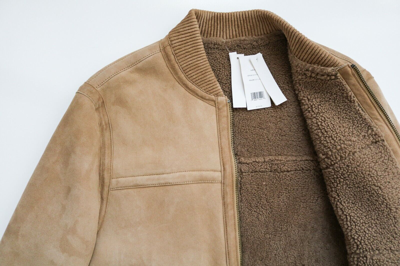 Pre-owned Vince $1795  Reversible Suede Leather Shearling Bomber Jacket Coat Size M Medium In Beige