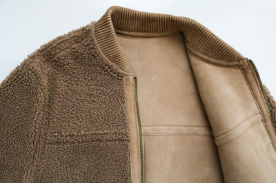Pre-owned Vince $1795  Reversible Suede Leather Shearling Bomber Jacket Coat Size M Medium In Beige