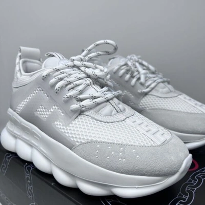 Pre-owned Versace Chain Reaction Men's Sneakers Size 6 Us / 39 Eu Triple White Print