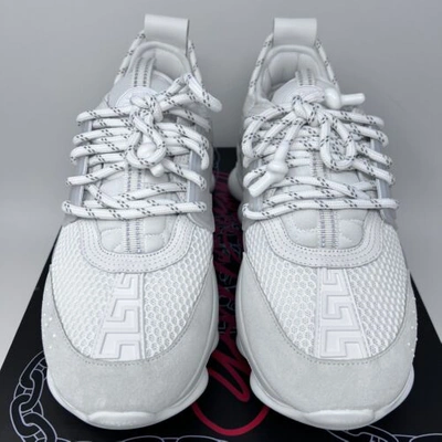 Pre-owned Versace Chain Reaction Men's Sneakers Size 6 Us / 39 Eu Triple White Print