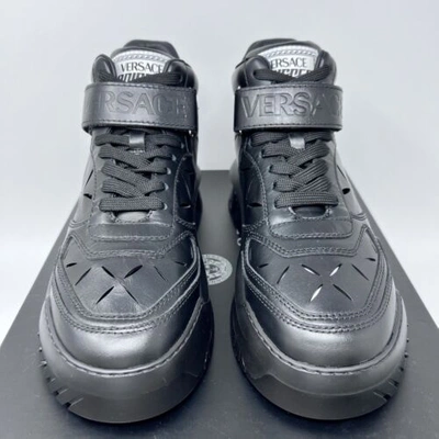 Pre-owned Versace Odissea High Top Men's Leather Sneakers Size 41 Eu/ 8 Us Triple Black