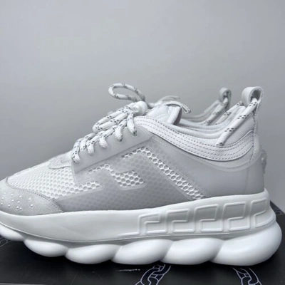 Pre-owned Versace Chain Reaction Men's Sneakers Size 6 Us / 39 Eu Triple White Print