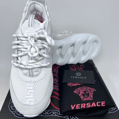 Pre-owned Versace Chain Reaction Men's Sneakers Size 6 Us / 39 Eu Triple White Print