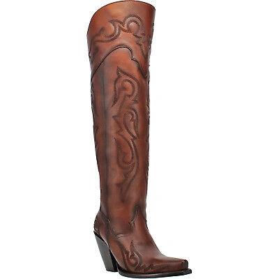 Pre-owned Dan Post Womens Seductress Over-the-knee Boots Leather Chestnut In Brown