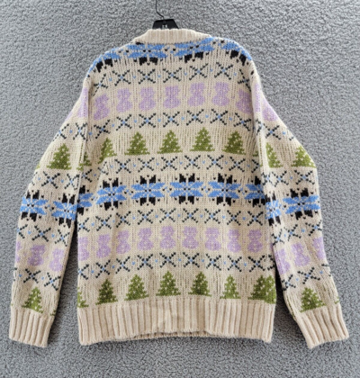 Pre-owned Nn07 Stein Holiday Wool Blend Sweater Men's M Ecru Multi Crewneck Pullover L/s In White