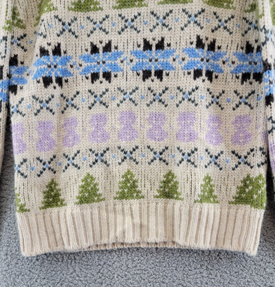 Pre-owned Nn07 Stein Holiday Wool Blend Sweater Men's M Ecru Multi Crewneck Pullover L/s In White