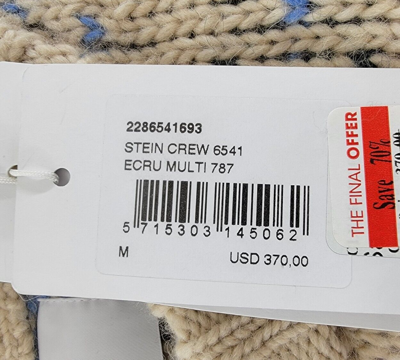 Pre-owned Nn07 Stein Holiday Wool Blend Sweater Men's M Ecru Multi Crewneck Pullover L/s In White
