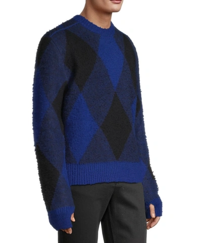 Pre-owned Burberry Men Sweater Long Sleeves Blue Argyle Check Ekd Wool Knit Pullover