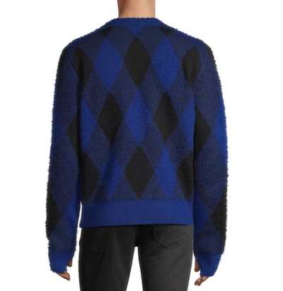 Pre-owned Burberry Men Sweater Long Sleeves Blue Argyle Check Ekd Wool Knit Pullover