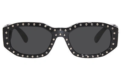 Pre-owned Versace Ve4361 5398/87 Sunglasses Black/medusa Logo-silver-studs/grey Lens 53mm In Gray