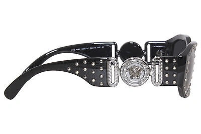 Pre-owned Versace Ve4361 5398/87 Sunglasses Black/medusa Logo-silver-studs/grey Lens 53mm In Gray