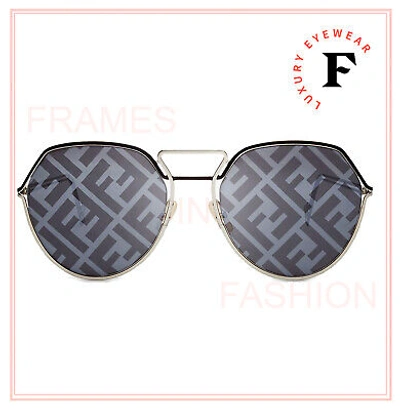 Pre-owned Fendi Grid 0073 Silver Gray F Print Mirror Monogram Metal Sunglasses Ffm0073s