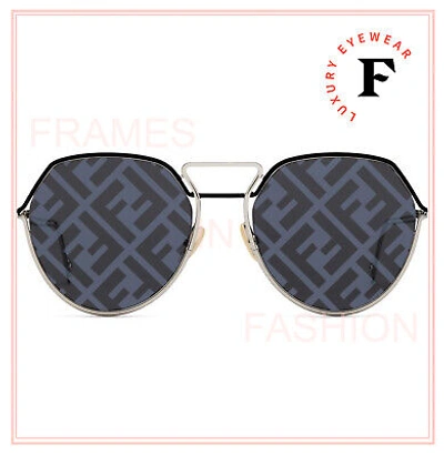 Pre-owned Fendi Grid 0073 Silver Gray F Print Mirror Monogram Metal Sunglasses Ffm0073s
