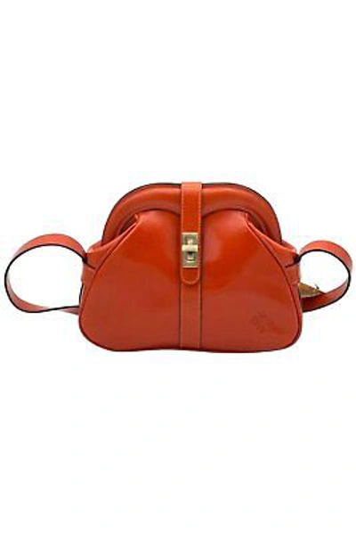 Pre-owned Patricia Nash Florentina Frame Leather Crossbody Bag Pumpkin In Orange
