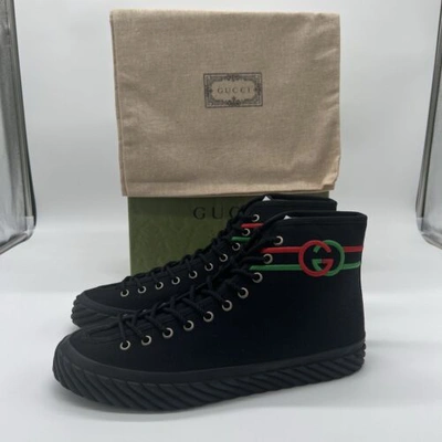 Pre-owned Gucci Authentic  Interlocking Black High Top Nero Sneaker 10.5