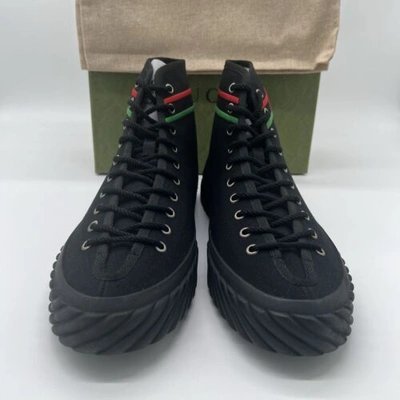 Pre-owned Gucci Authentic  Interlocking Black High Top Nero Sneaker 10.5