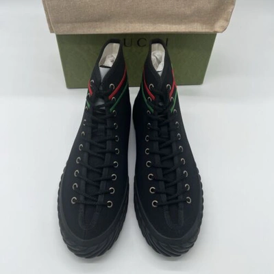 Pre-owned Gucci Authentic  Interlocking Black High Top Nero Sneaker 10.5