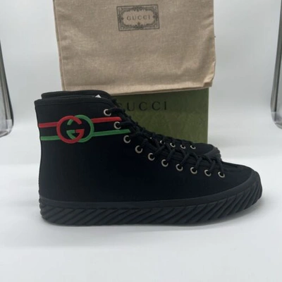 Pre-owned Gucci Authentic  Interlocking Black High Top Nero Sneaker 10.5